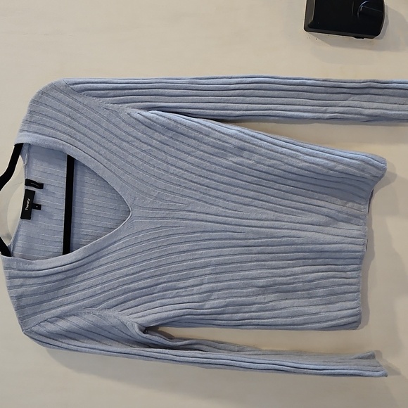 Theory Light Blue Ribbed V-Neck Cashmere Sweater S - Picture 6 of 7